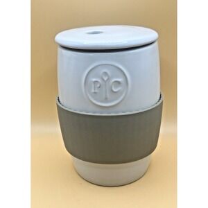 Pampered Chef Ceramic Microwave Egg Cooker -Silicone Sleeve & Lid Cover 1529